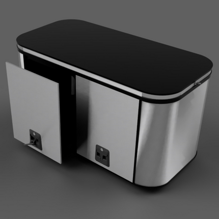 Modern kitchen with black lid and silver base on a dark gray background